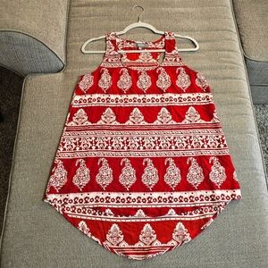 Umgee Red White Boho Casual Festive Relaxed Sleeveless Top Size Medium